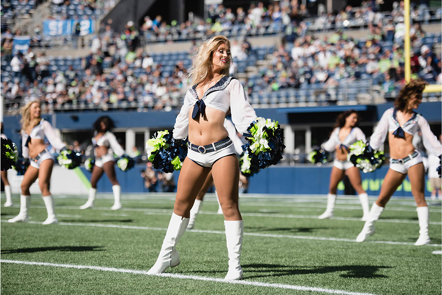 Seattle Seahawks Sea Gals cheerleaders perform in holiday attire in the  first half of an NFL football game, Sunday, Dec. 23, 2012, in Seattle. (AP  Photo/Elaine Thompson Stock Photo - Alamy