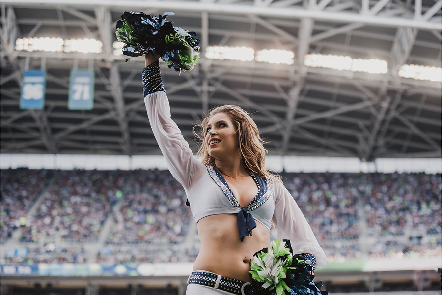 Seattle Seahawks Sea Gals cheerleaders perform in holiday attire in the  first half of an NFL football game, Sunday, Dec. 23, 2012, in Seattle. (AP  Photo/Elaine Thompson Stock Photo - Alamy