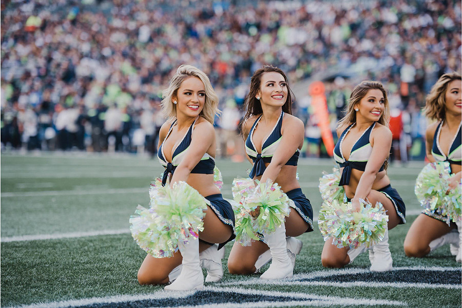 The Sea Gals cheerleades wear combat boots in honor of veterns before the  Seattle Seahawks against the New York Giants NFL football game, Sunday,  Nov. 7, 2010, in Seattle. (AP Photo/Ted S.