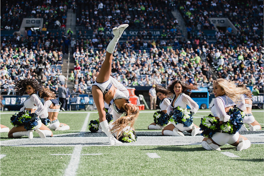 The Sea Gals cheerleades wear combat boots in honor of veterns before the  Seattle Seahawks against the New York Giants NFL football game, Sunday,  Nov. 7, 2010, in Seattle. (AP Photo/Ted S.