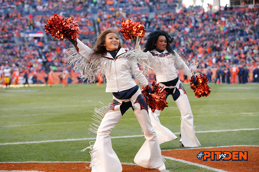 The Denver Broncos cheerleaders wear green to celebrate the NFL's Salute to  Service prior to an NFL football game against the New England Patriots,  Sunday, Nov. 12, 2017, in Denver. (AP Photo/David