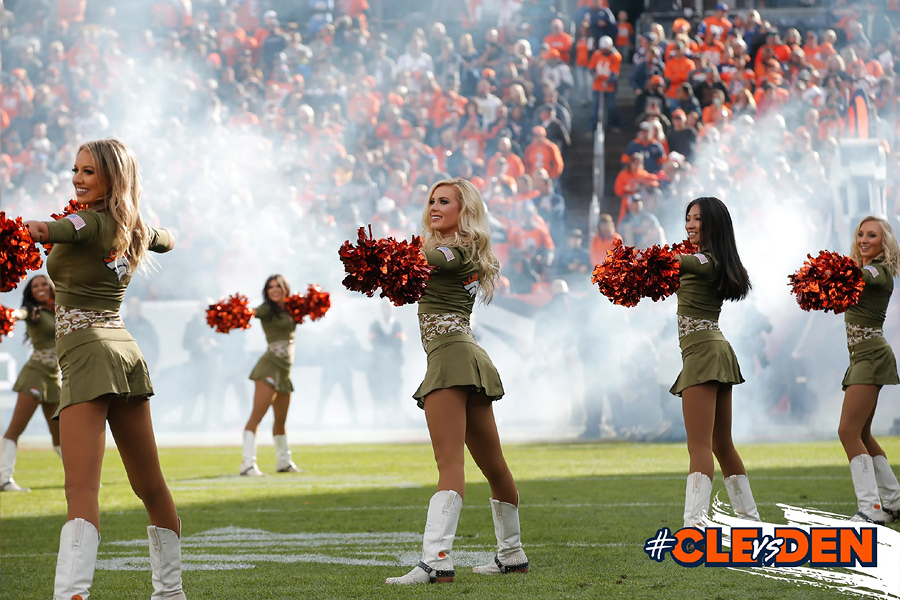 Denver Broncos Cheerleaders don Salute to Service uniforms for #NEvsDEN