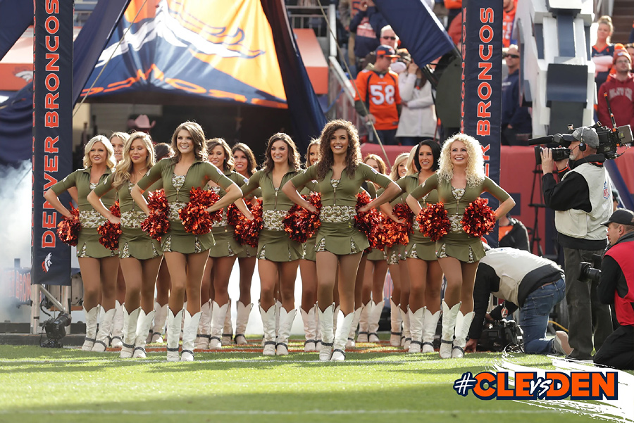 Denver Broncos Cheerleaders don Salute to Service uniforms for